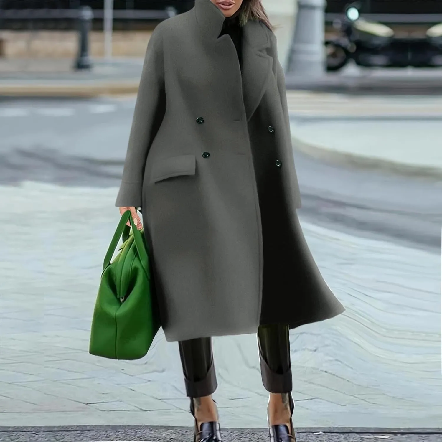 Women Button Wool Overcoats Winter Loose Long Pea Coats Warm Fashion Outwear Solid Elegant Windbreaker Jacket
