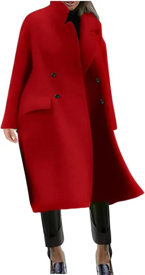 Women Button Wool Overcoats Winter Loose Long Pea Coats Warm Fashion Outwear Solid Elegant Windbreaker Jacket