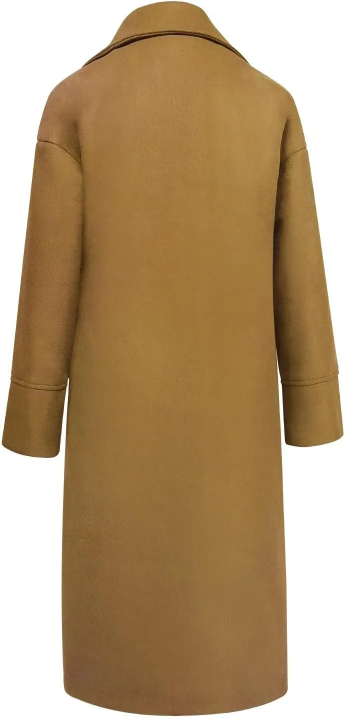 Women Button Wool Overcoats Winter Loose Long Pea Coats Warm Fashion Outwear Solid Elegant Windbreaker Jacket