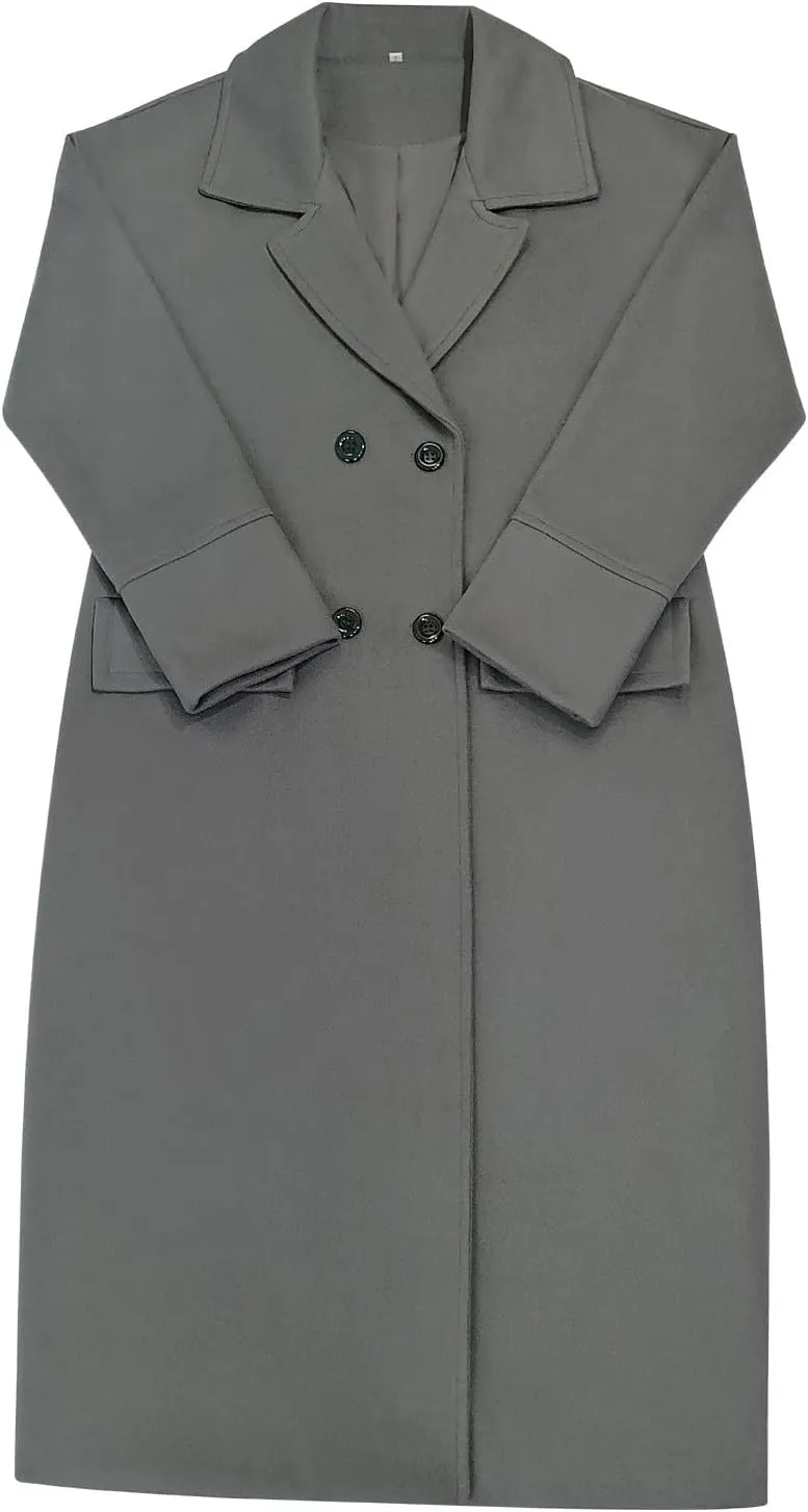 Women Button Wool Overcoats Winter Loose Long Pea Coats Warm Fashion Outwear Solid Elegant Windbreaker Jacket