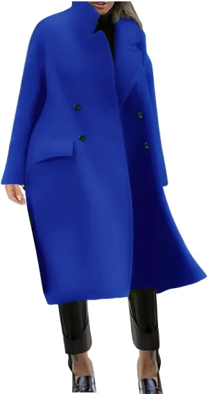 Women Button Wool Overcoats Winter Loose Long Pea Coats Warm Fashion Outwear Solid Elegant Windbreaker Jacket