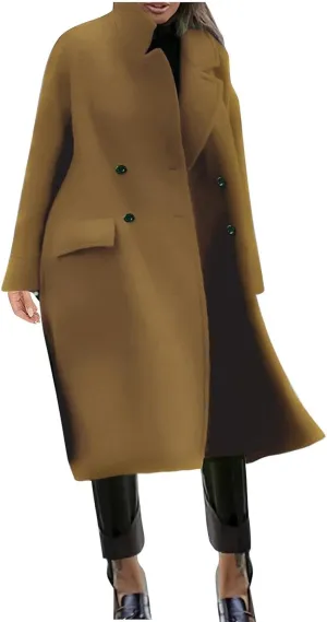 Women Button Wool Overcoats Winter Loose Long Pea Coats Warm Fashion Outwear Solid Elegant Windbreaker Jacket