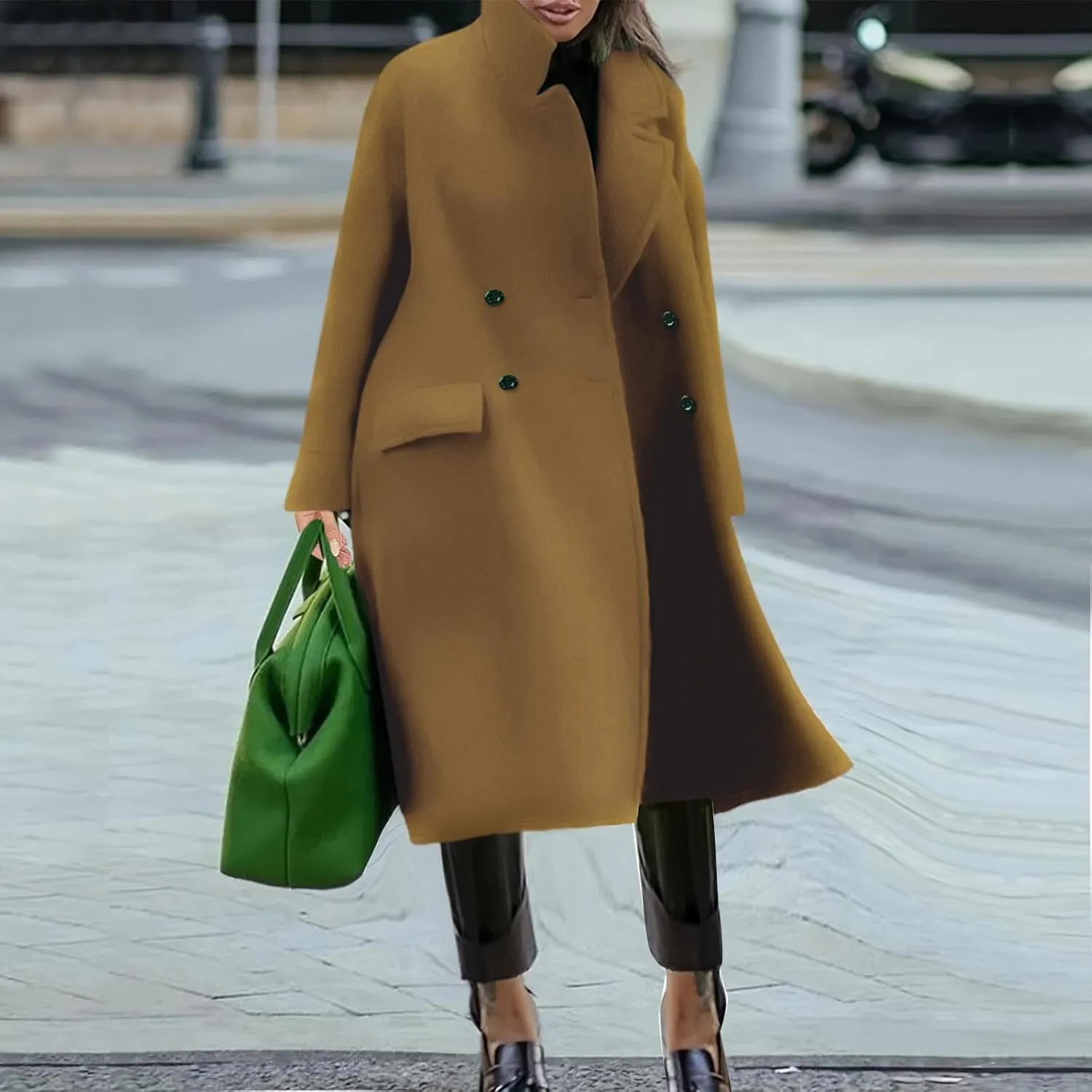 Women Button Wool Overcoats Winter Loose Long Pea Coats Warm Fashion Outwear Solid Elegant Windbreaker Jacket