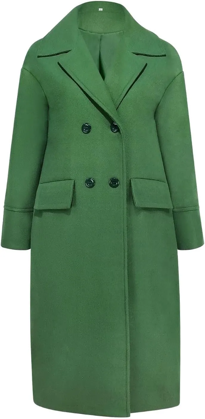 Women Button Wool Overcoats Winter Loose Long Pea Coats Warm Fashion Outwear Solid Elegant Windbreaker Jacket