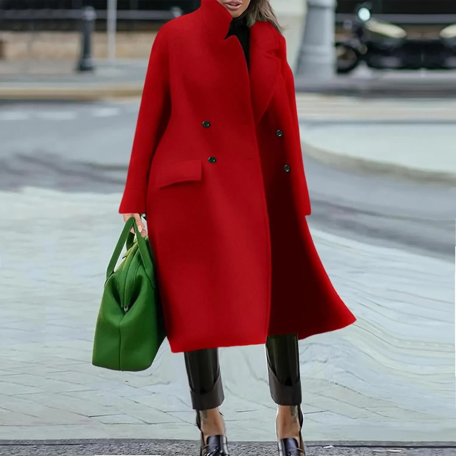 Women Button Wool Overcoats Winter Loose Long Pea Coats Warm Fashion Outwear Solid Elegant Windbreaker Jacket