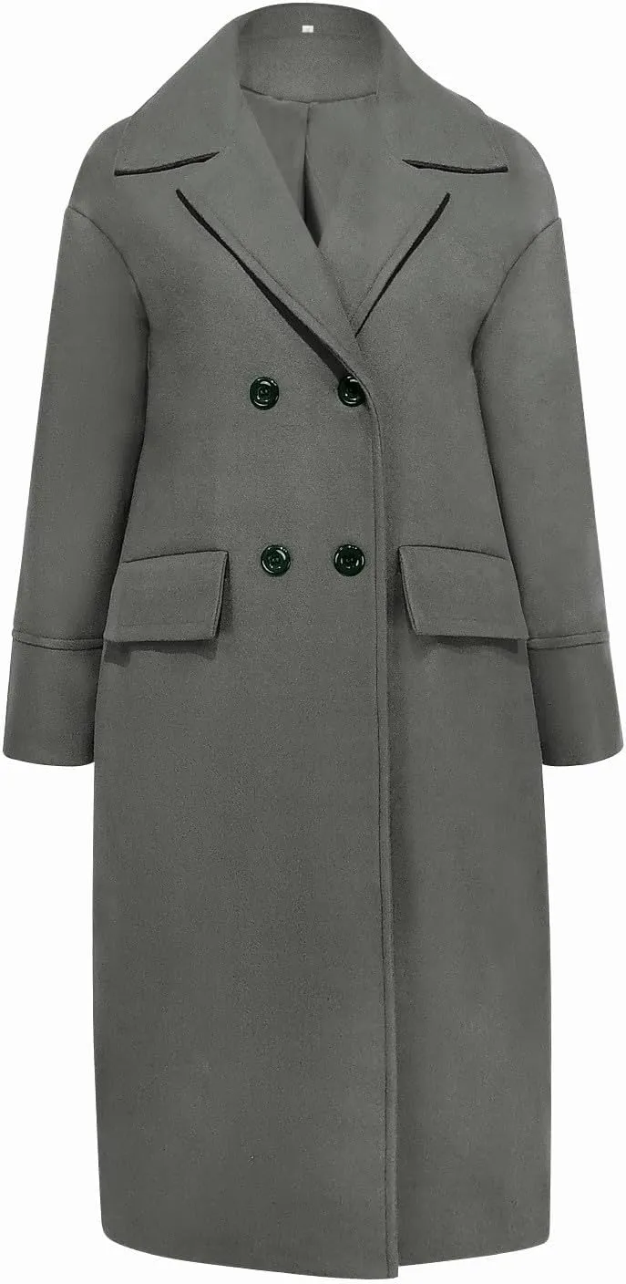 Women Button Wool Overcoats Winter Loose Long Pea Coats Warm Fashion Outwear Solid Elegant Windbreaker Jacket