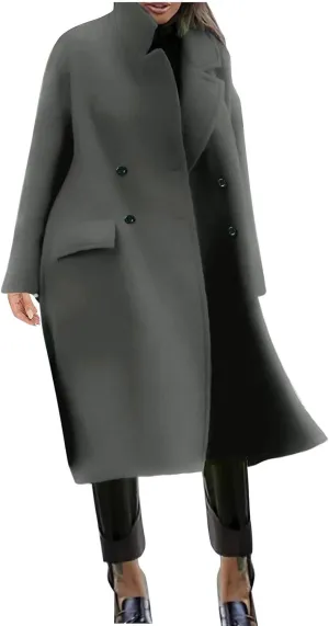 Women Button Wool Overcoats Winter Loose Long Pea Coats Warm Fashion Outwear Solid Elegant Windbreaker Jacket