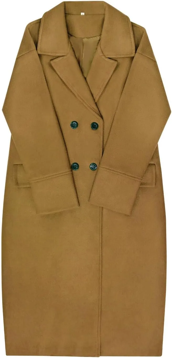 Women Button Wool Overcoats Winter Loose Long Pea Coats Warm Fashion Outwear Solid Elegant Windbreaker Jacket