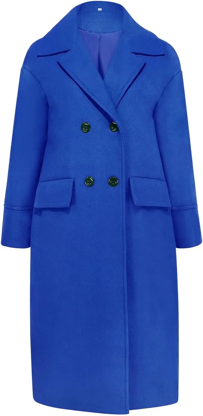 Women Button Wool Overcoats Winter Loose Long Pea Coats Warm Fashion Outwear Solid Elegant Windbreaker Jacket