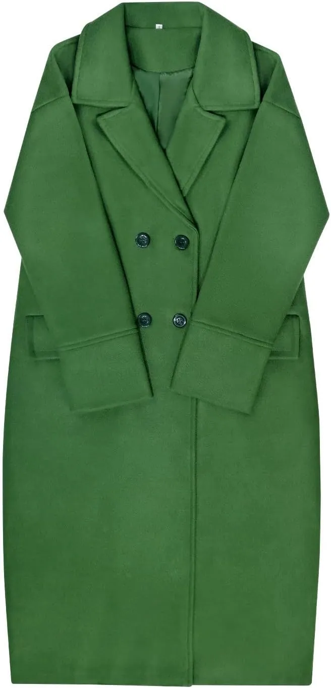 Women Button Wool Overcoats Winter Loose Long Pea Coats Warm Fashion Outwear Solid Elegant Windbreaker Jacket
