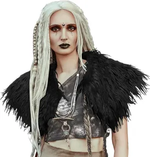Women Faux Fur Shawl Shrug Queen Viking Halloween Cosplay Shoulder Wrap Collar Scarf Cape Medieval Costume Cloak