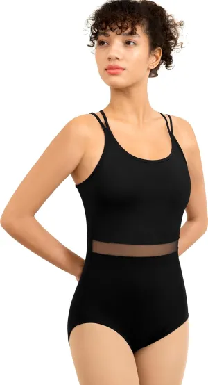 Women Long Sleeve Dance Leotard for Ballet V-Mesh Mock Neck Dancewear,Water-drop Hollow Back,Chest Lining