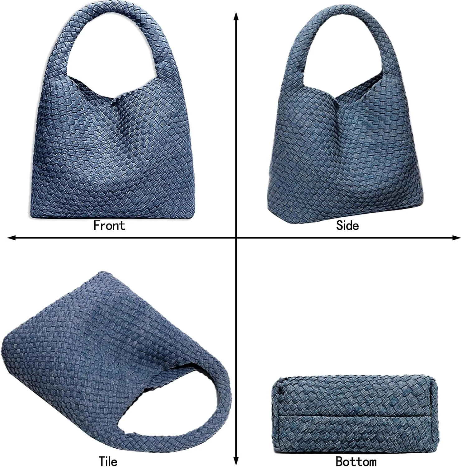 Women Vegan Leather Hand-Woven Tote Handbag Fashion Shoulder Top-handle Bag All-Match Underarm Bag with Purse