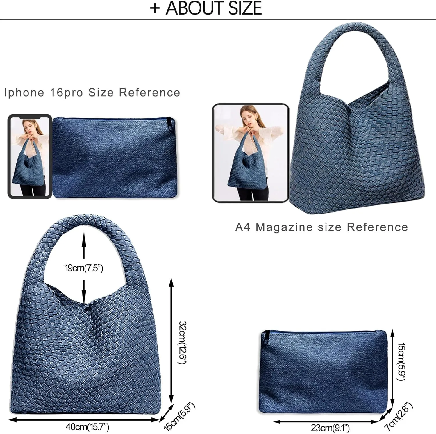 Women Vegan Leather Hand-Woven Tote Handbag Fashion Shoulder Top-handle Bag All-Match Underarm Bag with Purse