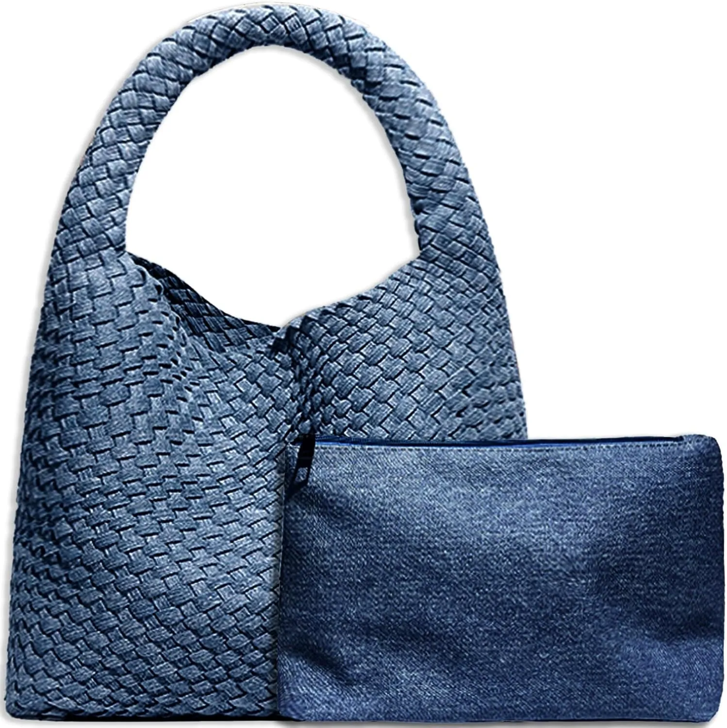 Women Vegan Leather Hand-Woven Tote Handbag Fashion Shoulder Top-handle Bag All-Match Underarm Bag with Purse