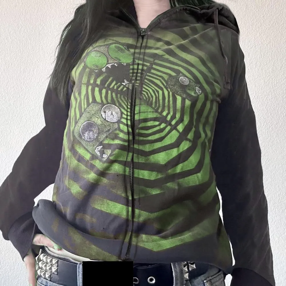 Women Y2K Zip Up Hoodie Gothic Graphic Oversized Sweatshirts Fairy Grunge Zipper Hooded Jacket Harajuku Streetwear