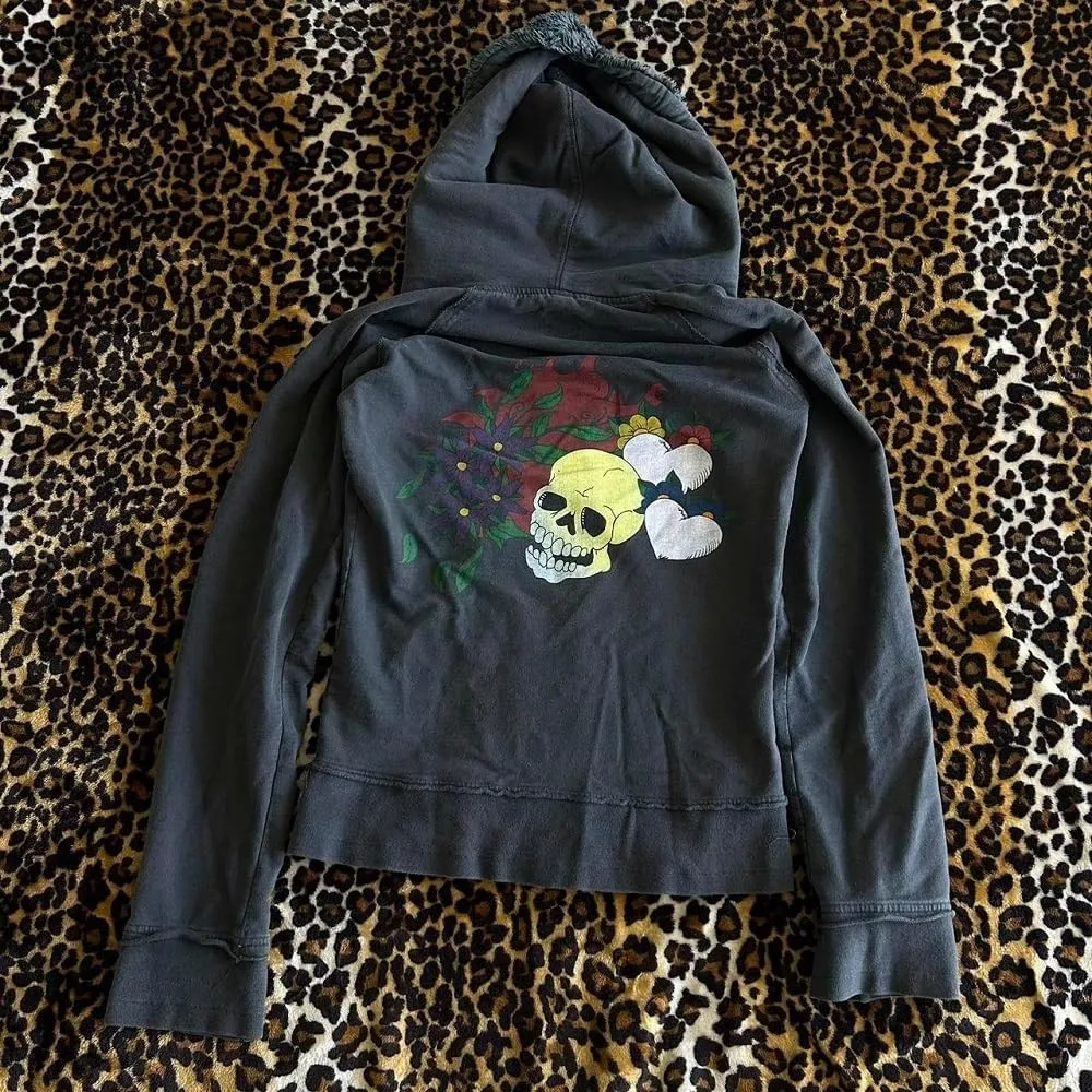 Women Y2K Zip Up Hoodie Gothic Graphic Oversized Sweatshirts Fairy Grunge Zipper Hooded Jacket Harajuku Streetwear