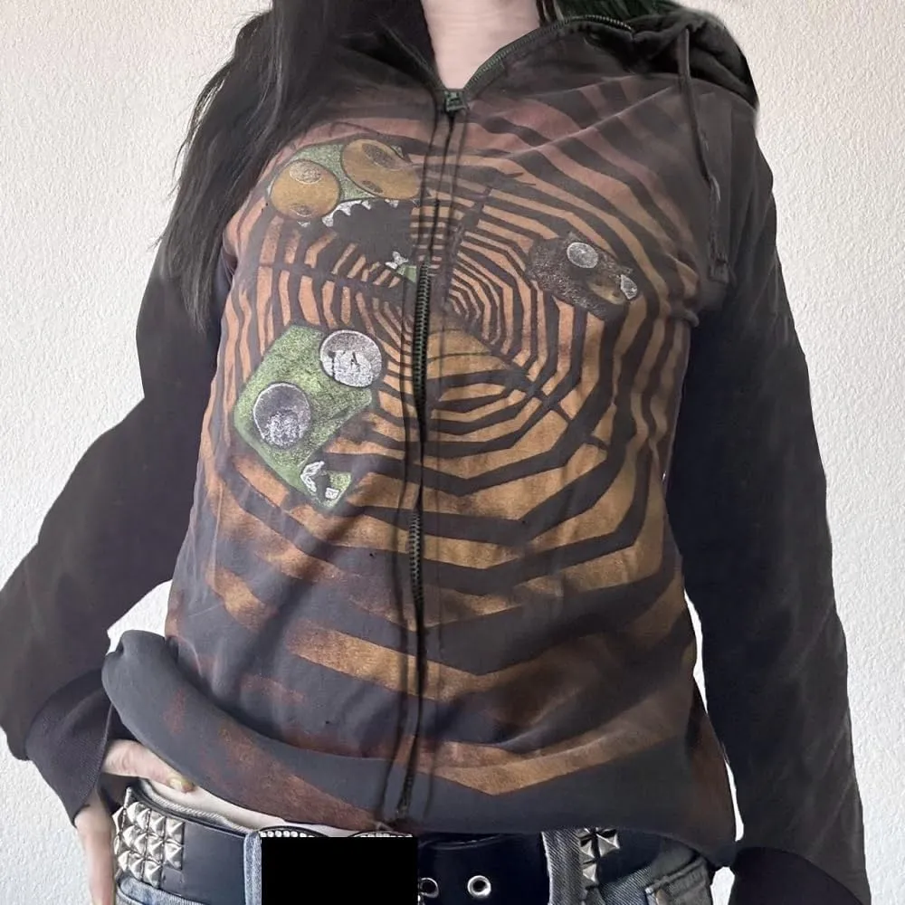 Women Y2K Zip Up Hoodie Gothic Graphic Oversized Sweatshirts Fairy Grunge Zipper Hooded Jacket Harajuku Streetwear