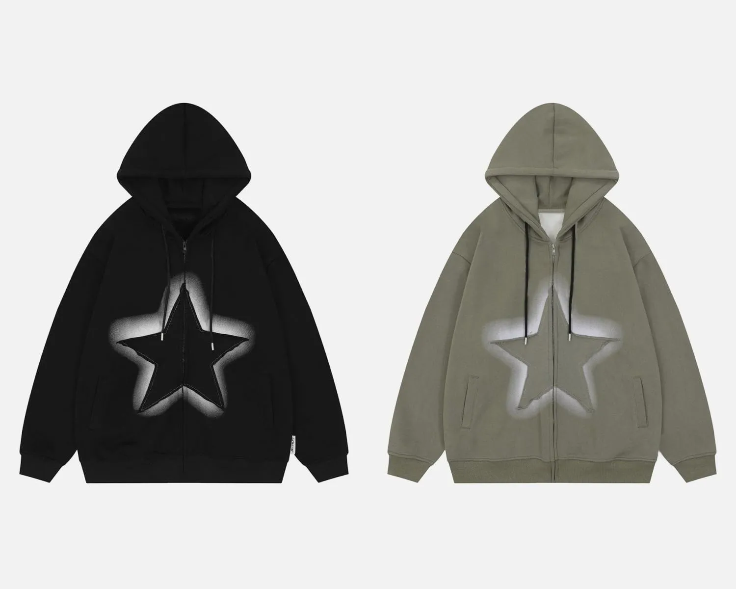 Women Y2K Zip Up Hoodie Star Printed Oversized Sweatshirts Fairy Grunge Graphic Hooded Jacket Harajuku Streetwear