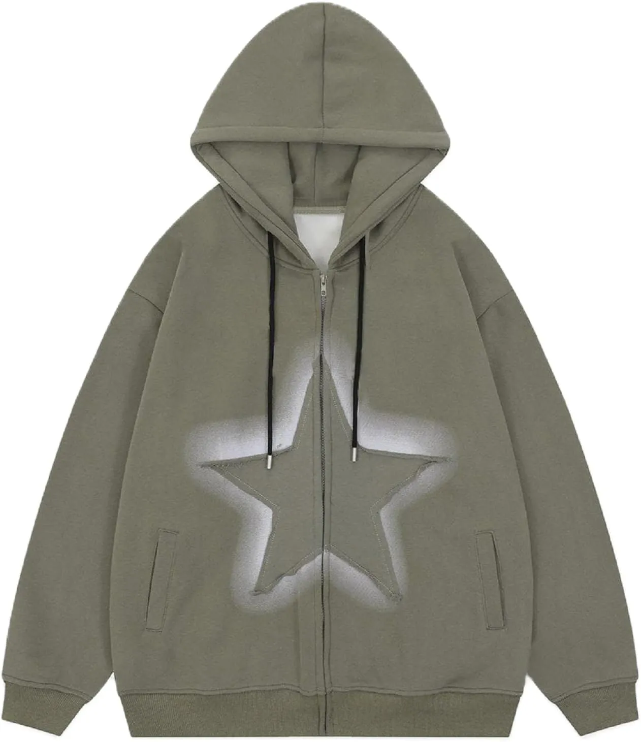 Women Y2K Zip Up Hoodie Star Printed Oversized Sweatshirts Fairy Grunge Graphic Hooded Jacket Harajuku Streetwear