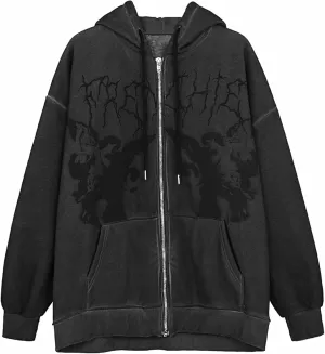 Women Zip Up Hoodie Y2k Vintage Hooded Sweatshirt Grunge Fairycore Oversized Jacket Harajuku Coats Streetwear