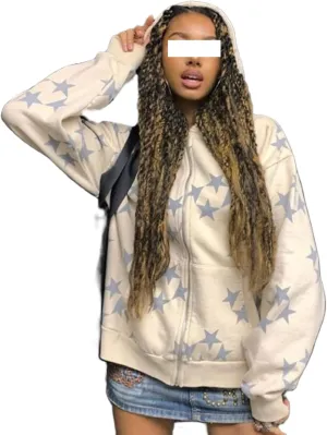 Women Zip Up Hoodie Y2k Vintage Hooded Sweatshirt Grunge Fairycore Oversized Jacket Harajuku Coats Streetwear