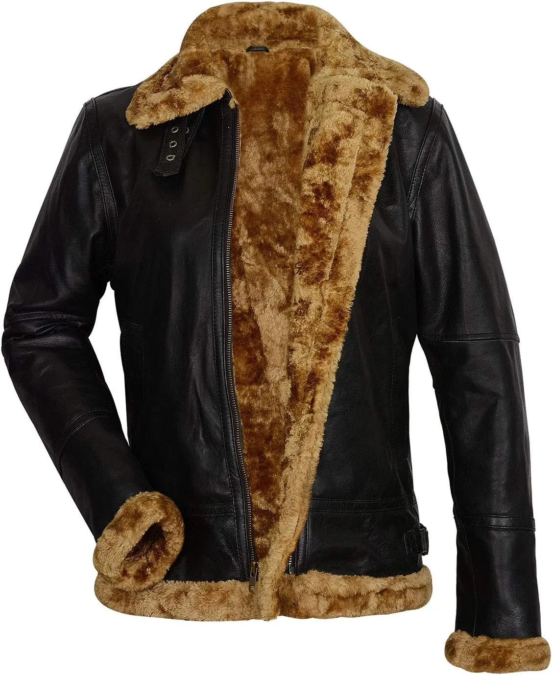 Womens B3 Fur Shearling Aviator Pilot Removable Hoodie Genuine Sheepskin Flight Bomber Brown Leather Jacket