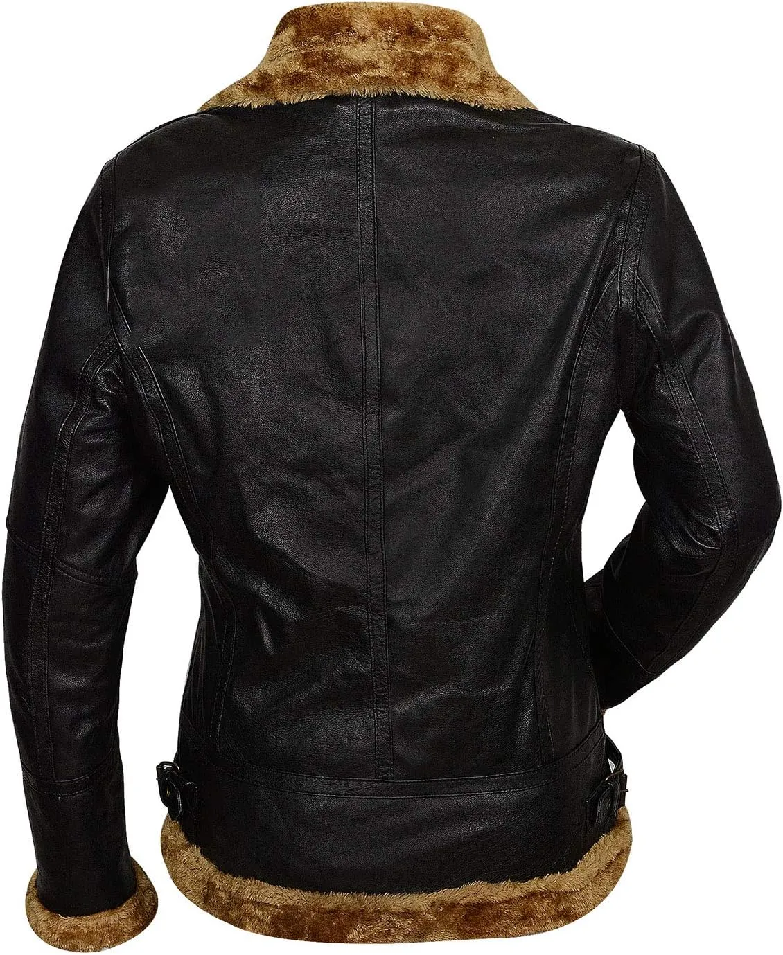 Womens B3 Fur Shearling Aviator Pilot Removable Hoodie Genuine Sheepskin Flight Bomber Brown Leather Jacket