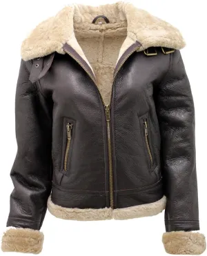 Women's Brown B3 WW2 Ginger Real Thick Sheepskin Leather Flying Jacket
