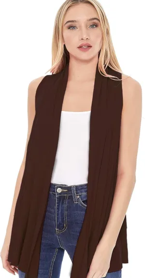 Women's Casual Solid Comfy Sleeveless Draped Open Front Vest Cardigan/Made in USA
