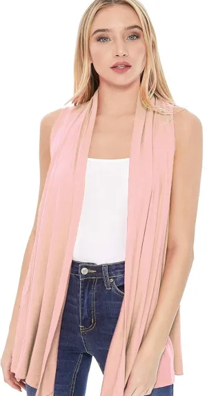 Women's Casual Solid Comfy Sleeveless Draped Open Front Vest Cardigan/Made in USA