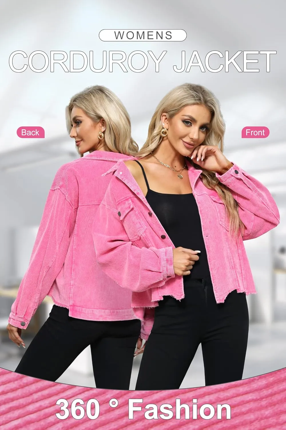 Womens Corduroy Jackets - Y2K Cropped Casual Button Down Jacket Retro Washed Frayed Hem Shacket Coat