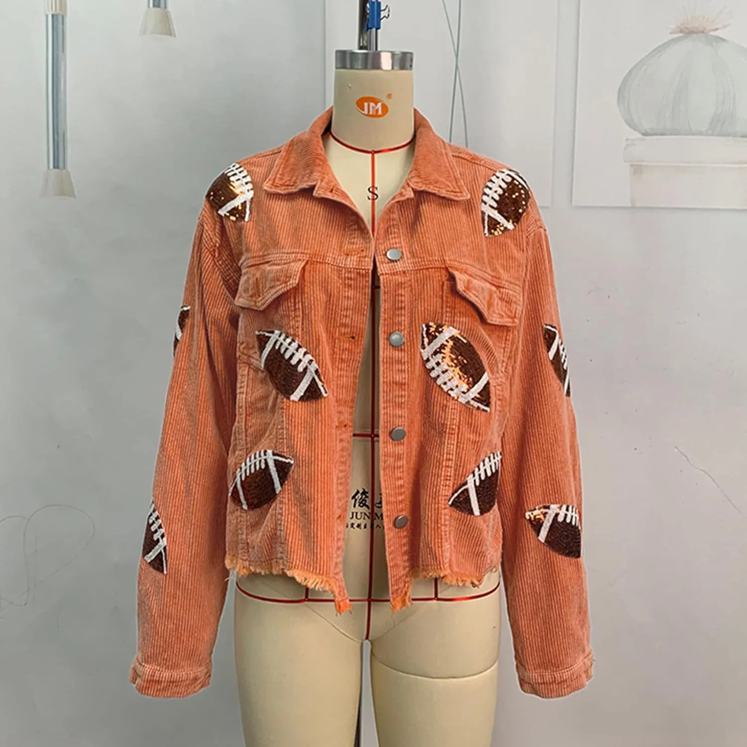 Womens Corduroy Jackets - Y2K Cropped Casual Button Down Jacket Retro Washed Frayed Hem Shacket Coat