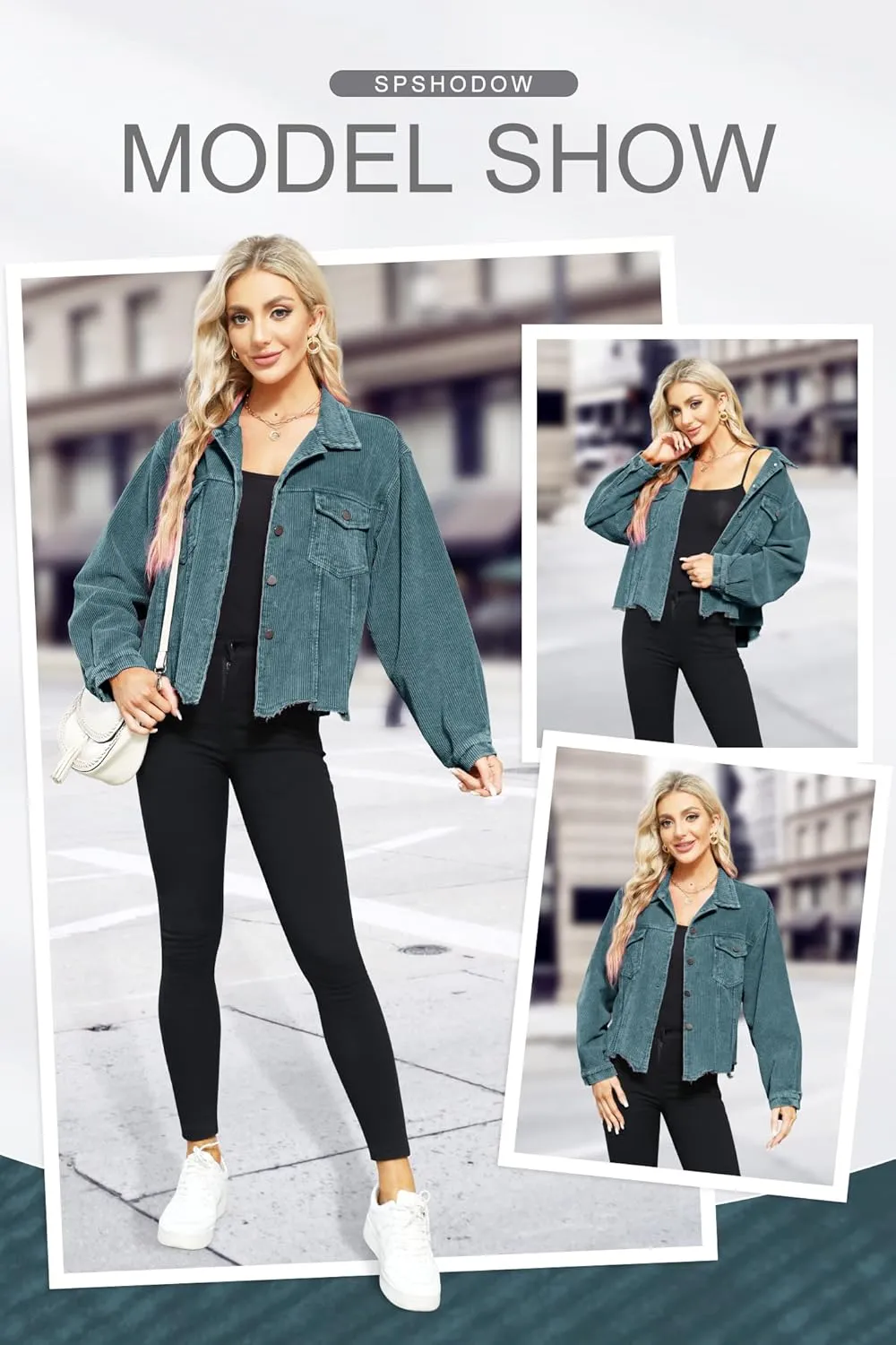 Womens Corduroy Jackets - Y2K Cropped Casual Button Down Jacket Retro Washed Frayed Hem Shacket Coat