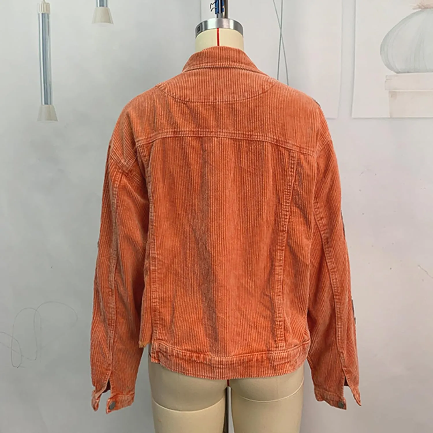 Womens Corduroy Jackets - Y2K Cropped Casual Button Down Jacket Retro Washed Frayed Hem Shacket Coat