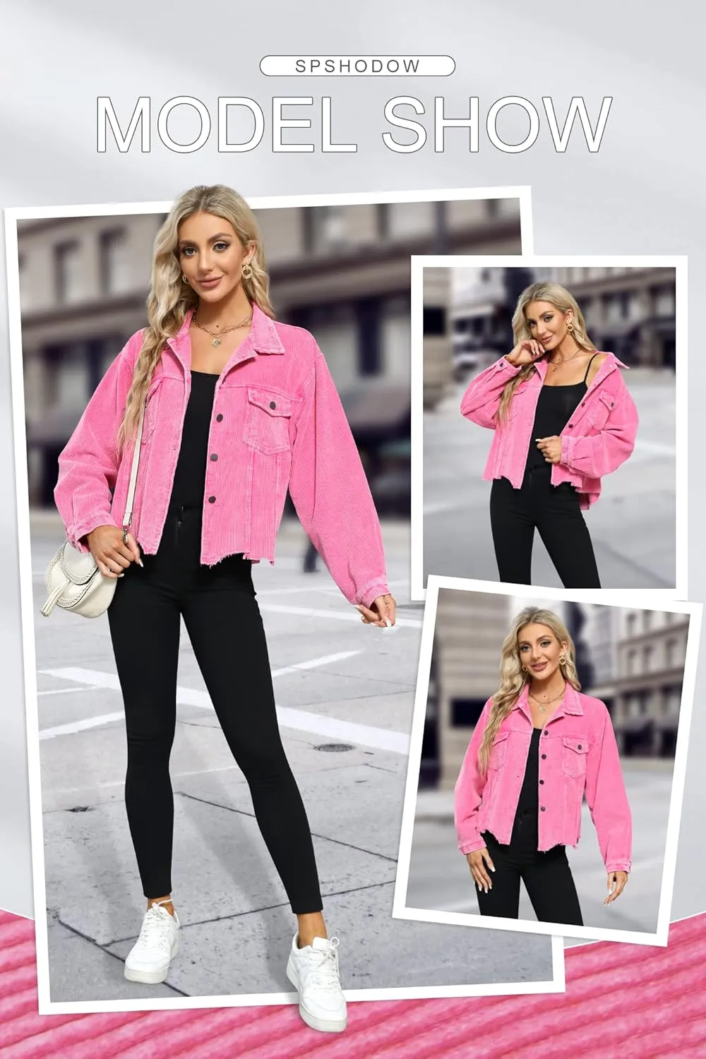 Womens Corduroy Jackets - Y2K Cropped Casual Button Down Jacket Retro Washed Frayed Hem Shacket Coat