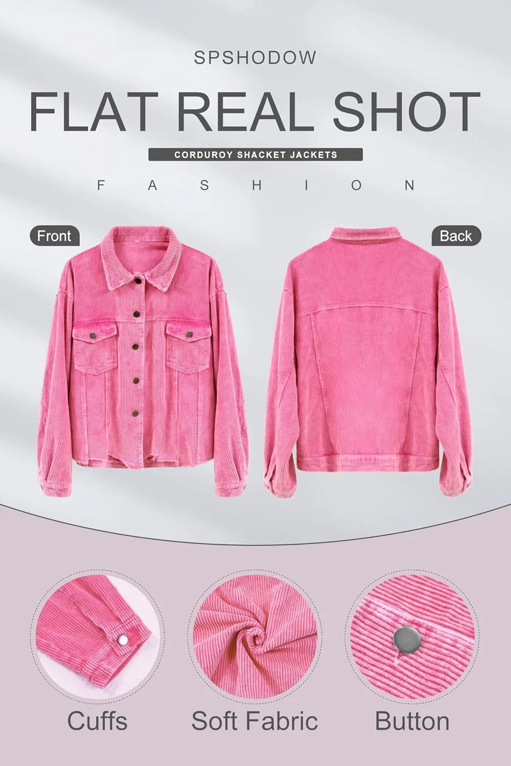 Womens Corduroy Jackets - Y2K Cropped Casual Button Down Jacket Retro Washed Frayed Hem Shacket Coat