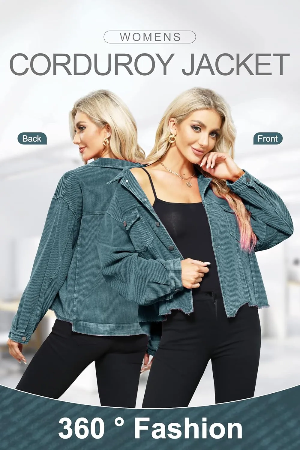 Womens Corduroy Jackets - Y2K Cropped Casual Button Down Jacket Retro Washed Frayed Hem Shacket Coat