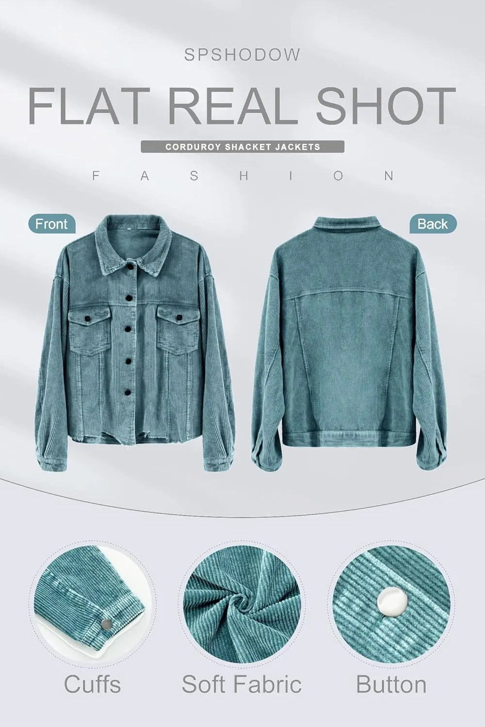 Womens Corduroy Jackets - Y2K Cropped Casual Button Down Jacket Retro Washed Frayed Hem Shacket Coat