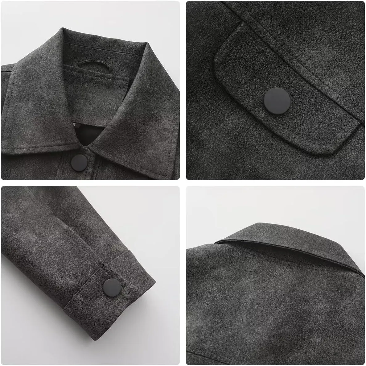 Women's Cropped Faux Leather Bomber Jacket Turn-Down Collar Flap Pocket Snap Retro Shape Coat