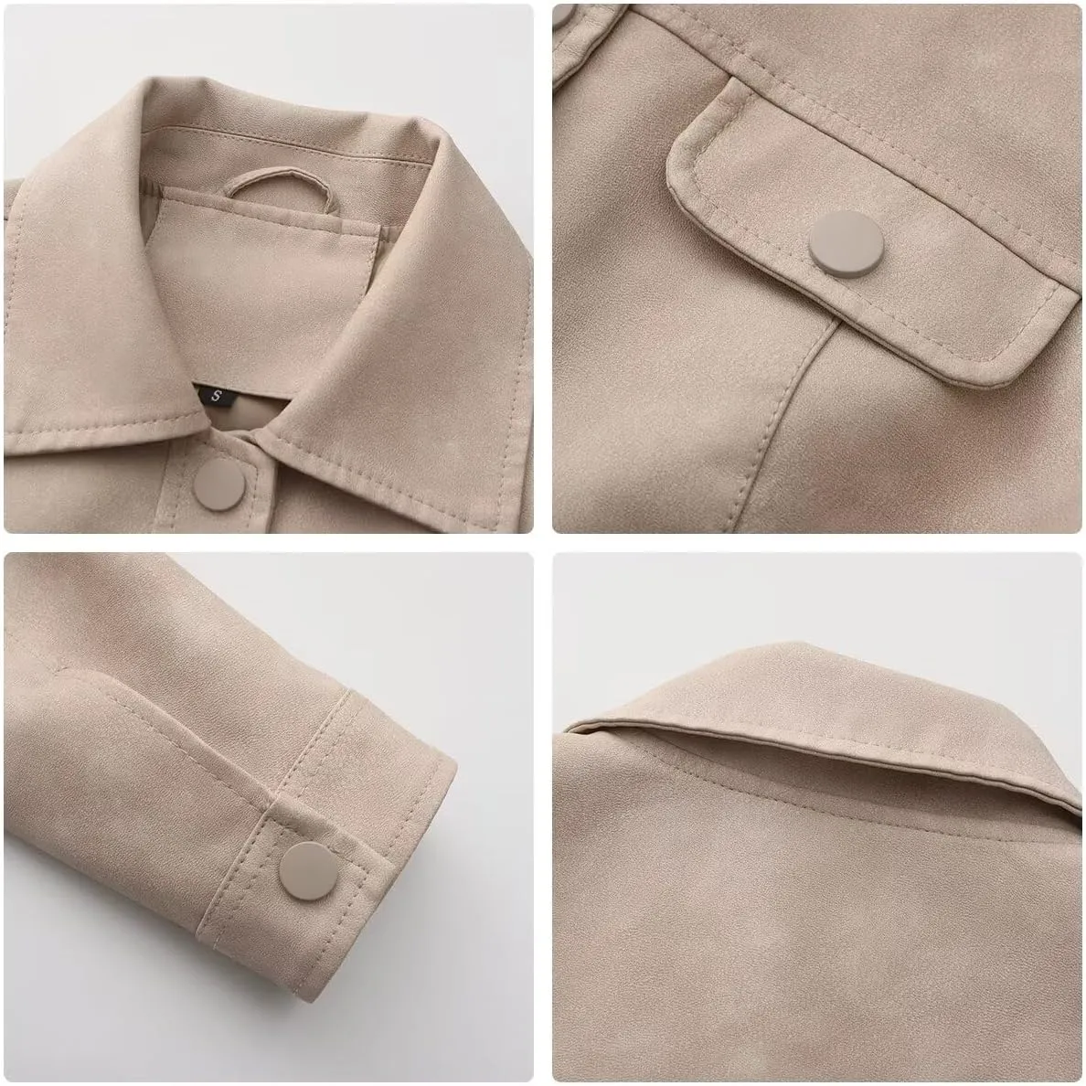 Women's Cropped Faux Leather Bomber Jacket Turn-Down Collar Flap Pocket Snap Retro Shape Coat