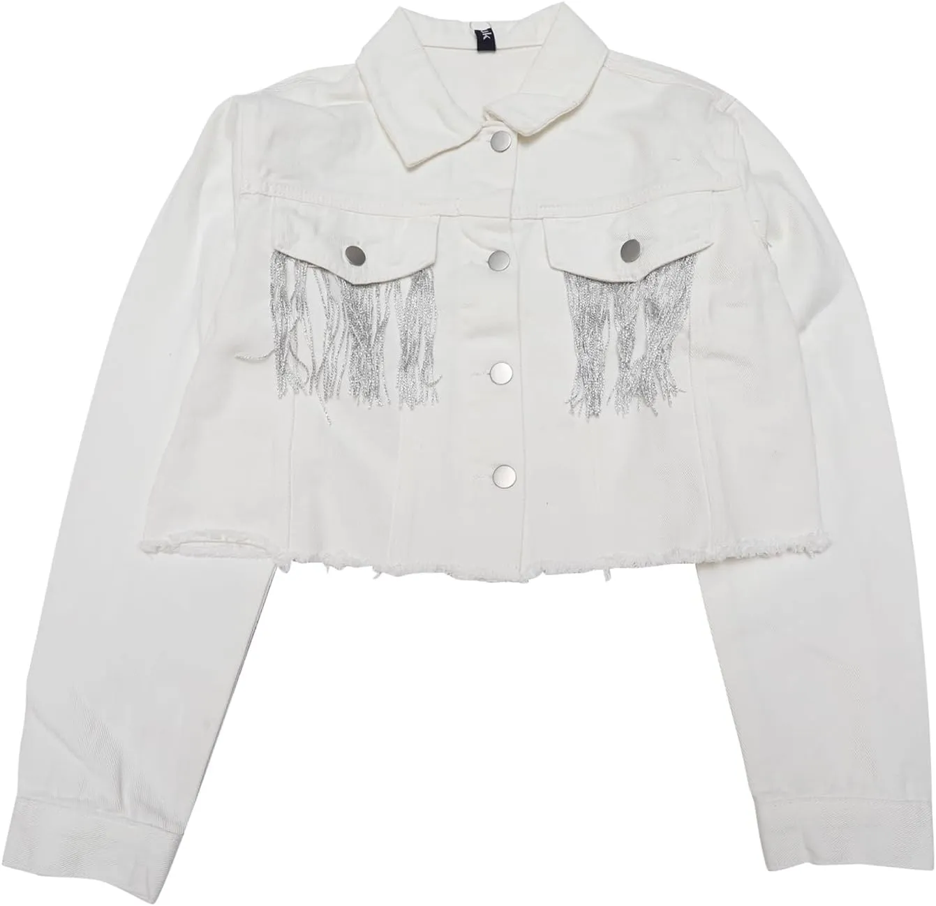 Women's Cropped Jean Jackets Long Sleeve Frayed Hem Tassel Fringe Denim Jacket
