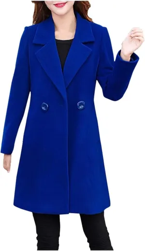 Women's Double Breasted Long Trench Coat Windproof Classic Lapel Slim Overcoat with Belt
