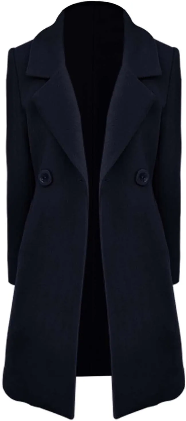 Women's Double Breasted Long Trench Coat Windproof Classic Lapel Slim Overcoat with Belt