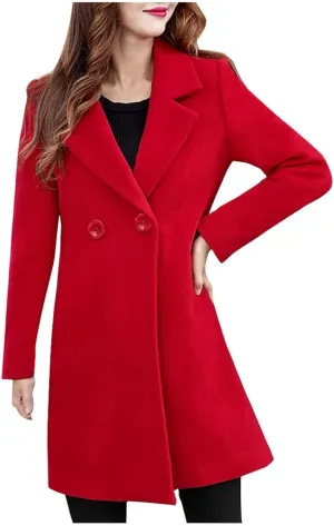 Women's Double Breasted Long Trench Coat Windproof Classic Lapel Slim Overcoat with Belt