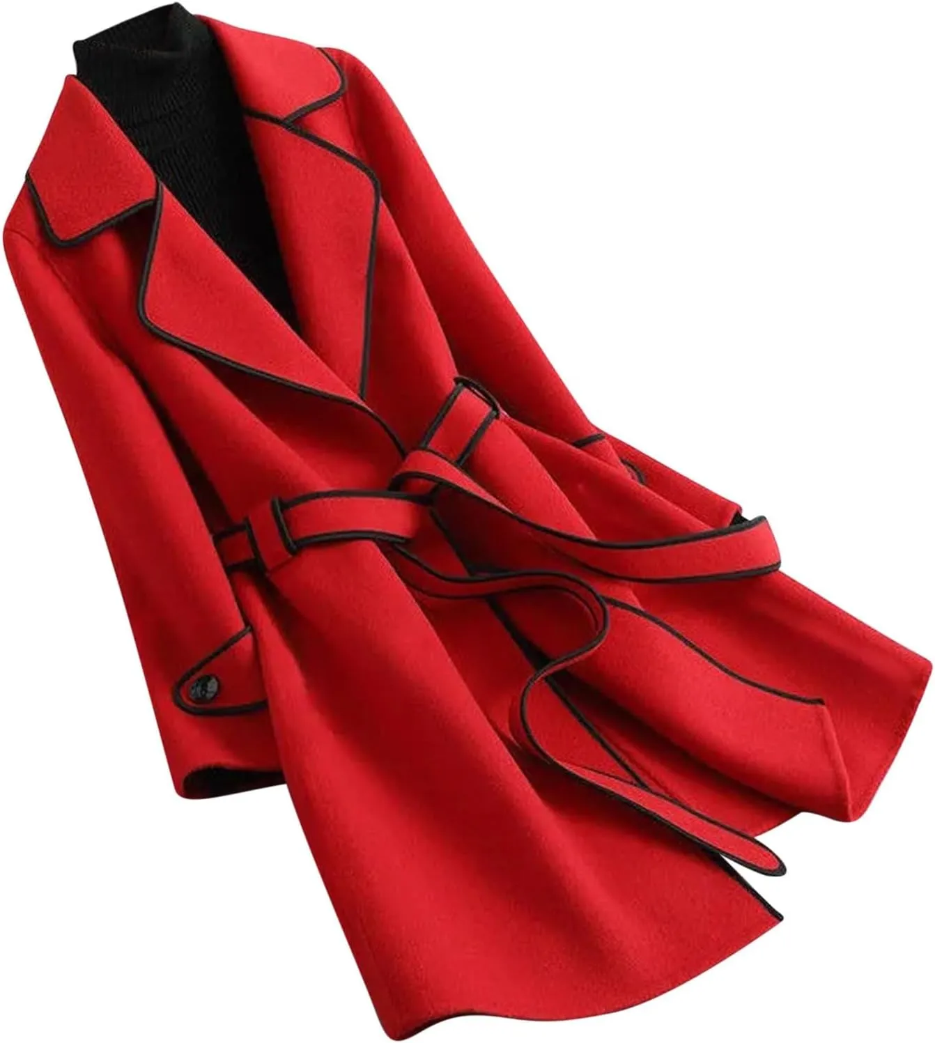 Women's Fall Winter Trench Coat Elegant Middle Length Coat Overcoat Lapel Wool Blend Pea Coat Jackets Windproof Coat