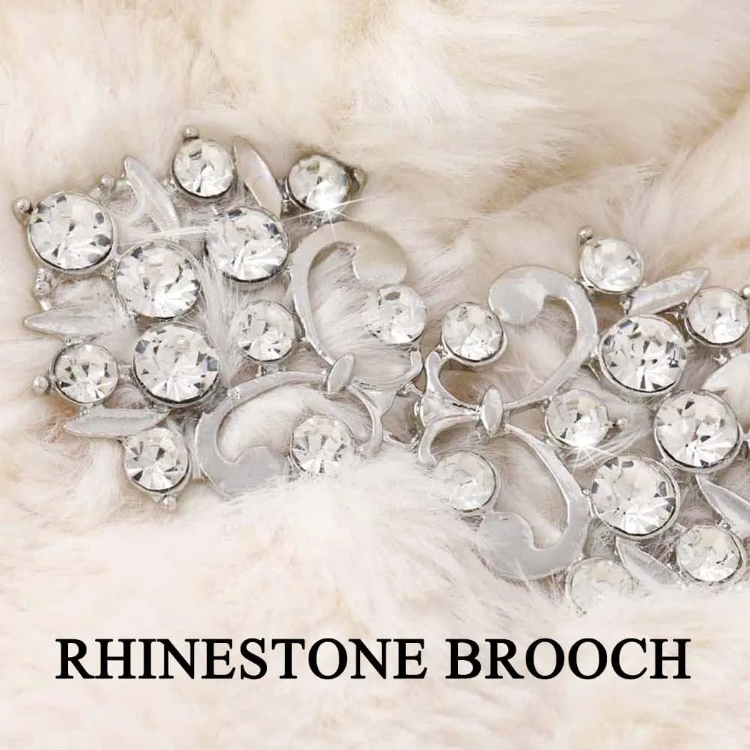 Womens Faux Fur Shawl and Wraps Bridal Wedding Fur Stole With Rhinestone Brooch for Bride and Bridesmaids