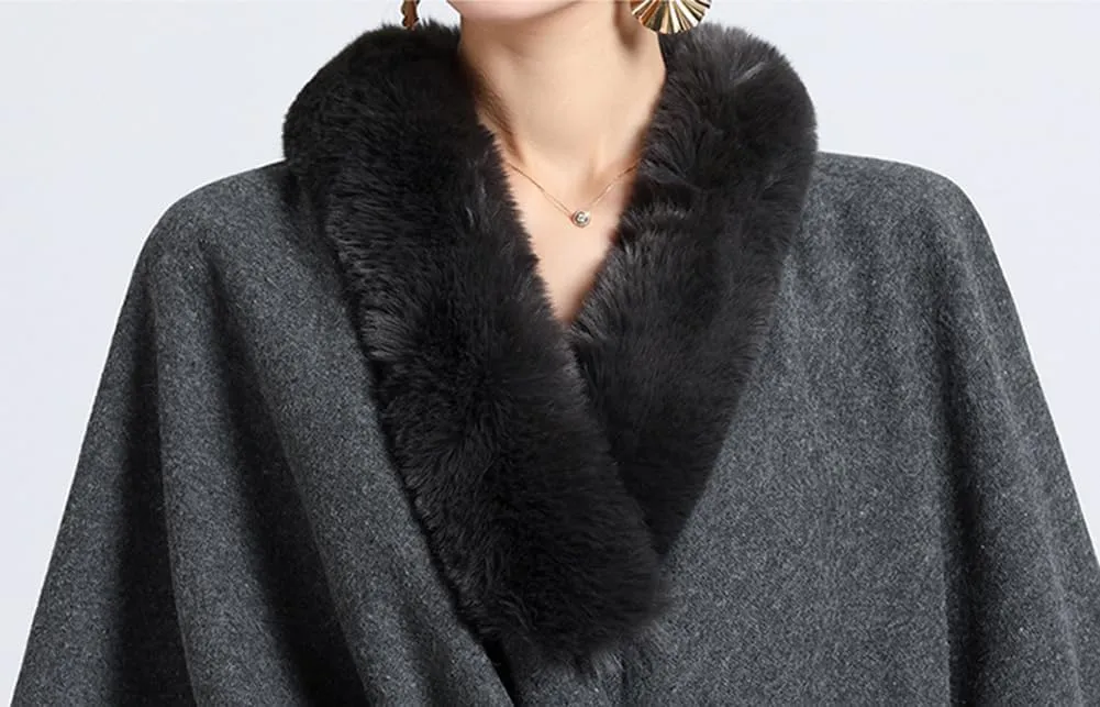Women's Faux Fur Shawl Wrap Stole Knit Cardigan Cape Shawl Bridal Open Front Poncho Cloak Large Scarf Blanket Coat