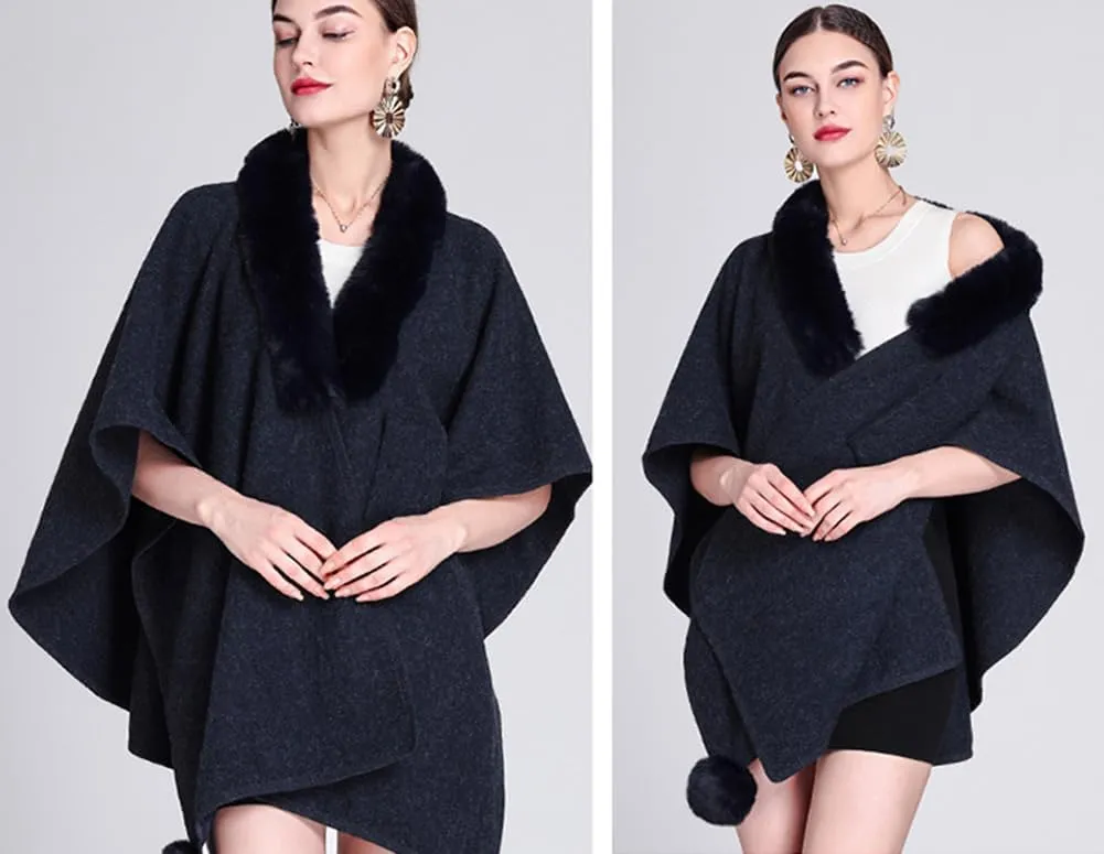 Women's Faux Fur Shawl Wrap Stole Knit Cardigan Cape Shawl Bridal Open Front Poncho Cloak Large Scarf Blanket Coat