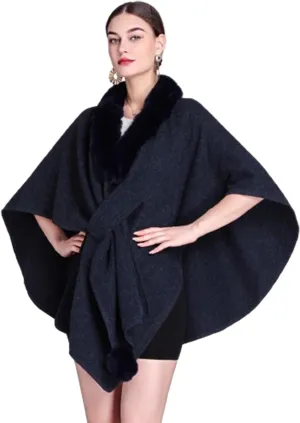 Women's Faux Fur Shawl Wrap Stole Knit Cardigan Cape Shawl Bridal Open Front Poncho Cloak Large Scarf Blanket Coat